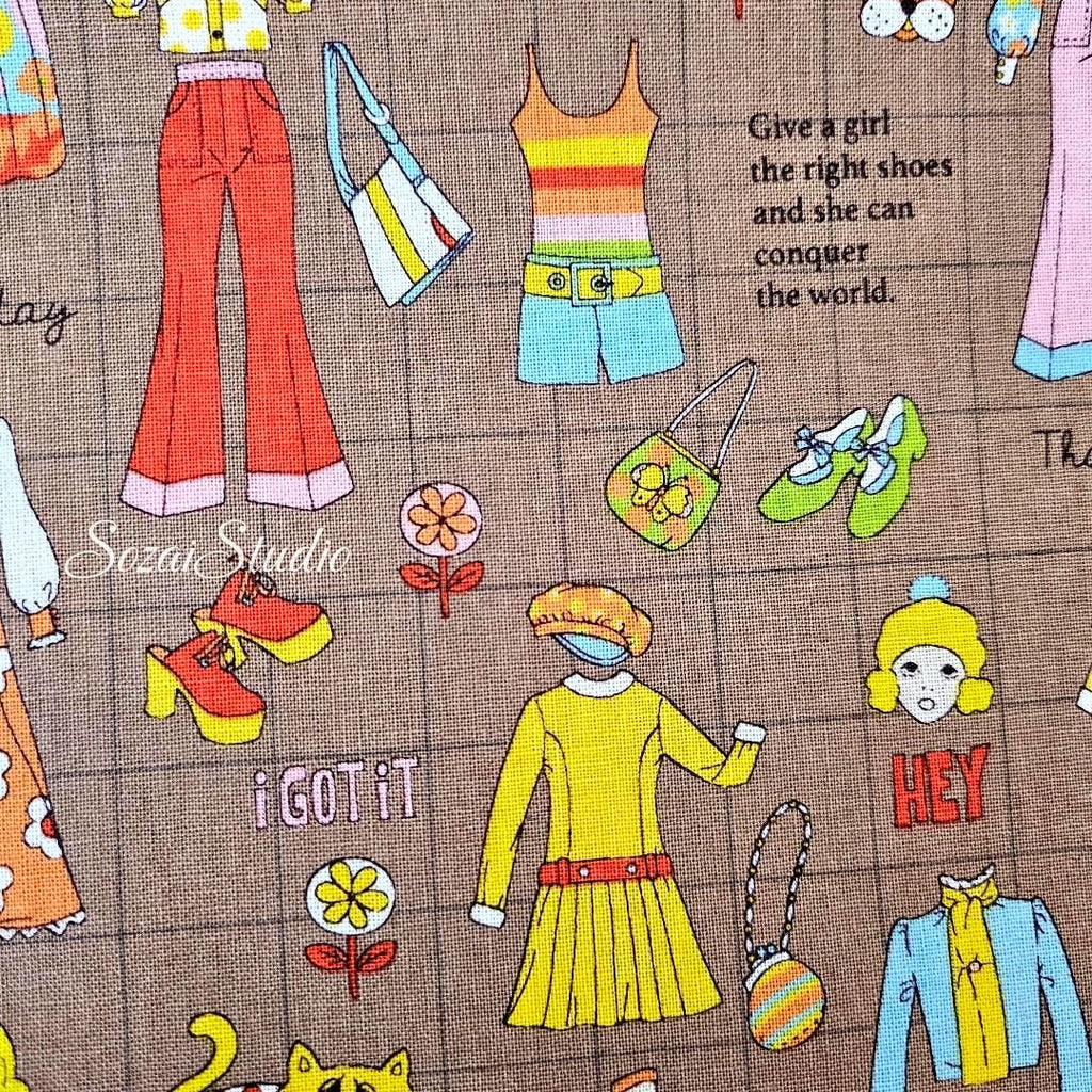 Koko Seki Japanese Fabric: 1970s Retro Cotton Muslin - Brown, by the yard