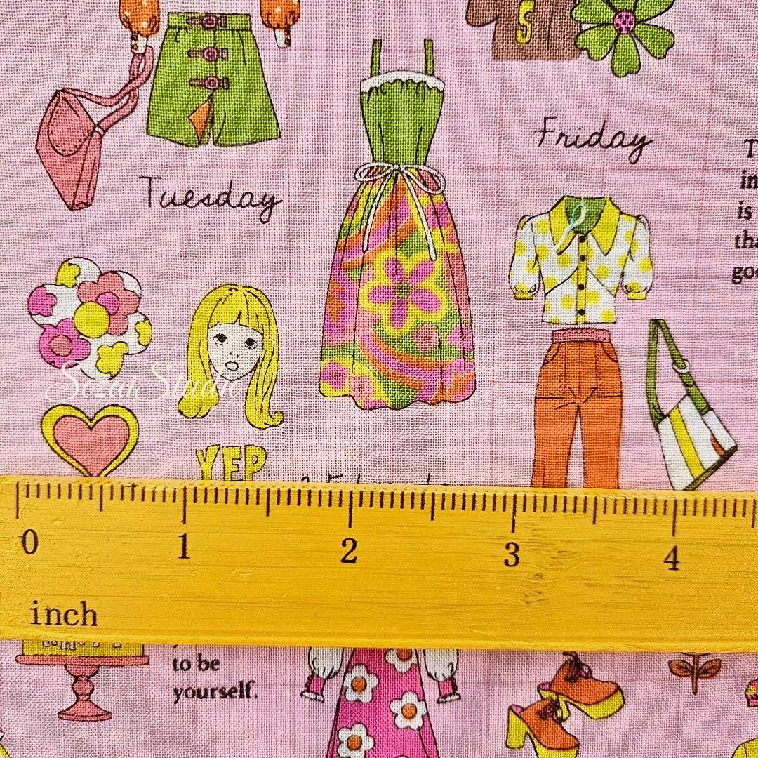 Koko Seki Japanese Fabric: 1970s Retro Print Cotton Muslin - Pink, by the yard