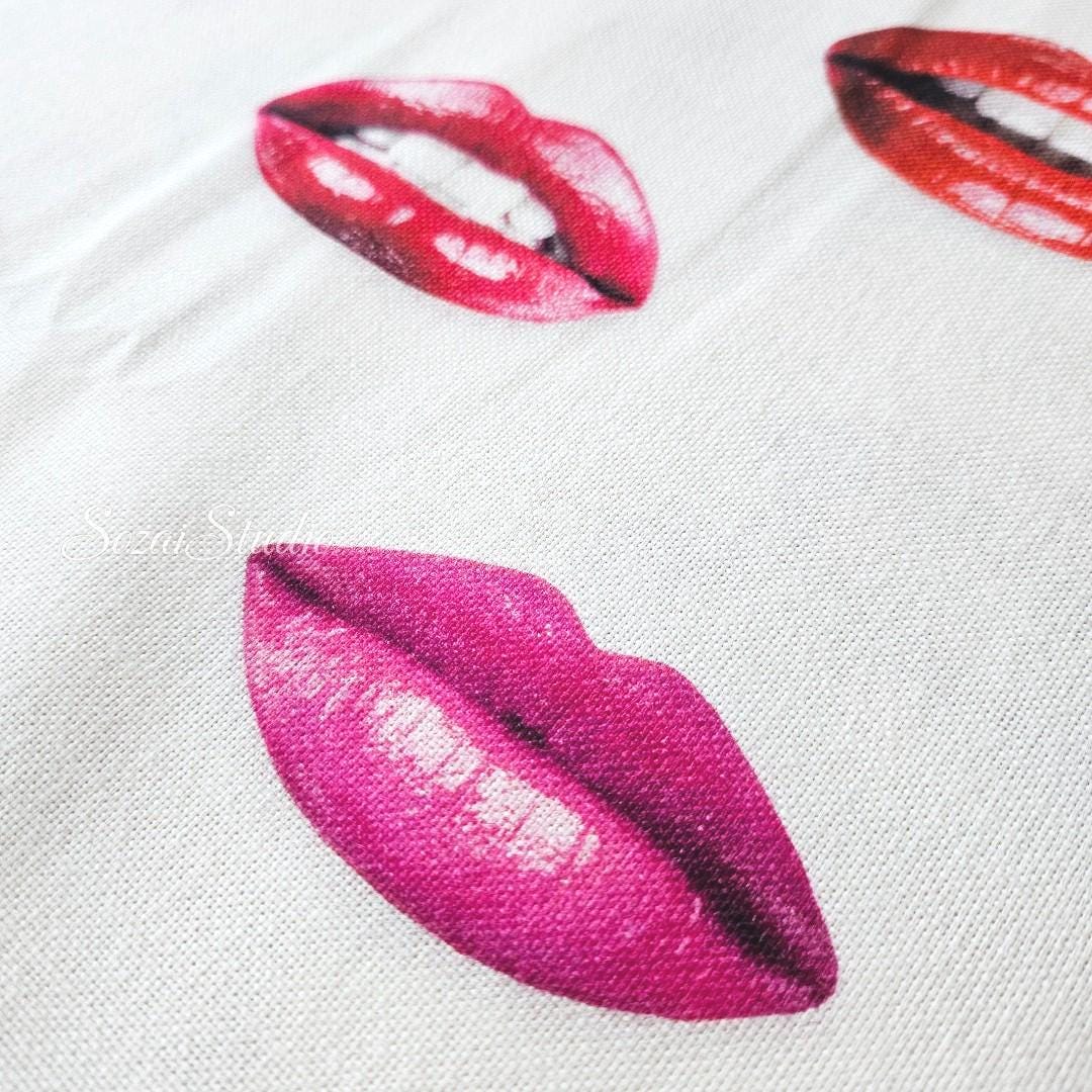 Beauty of Red Lip- Pink Red - 100% Cotton Canvas, Digital Print - by the yard