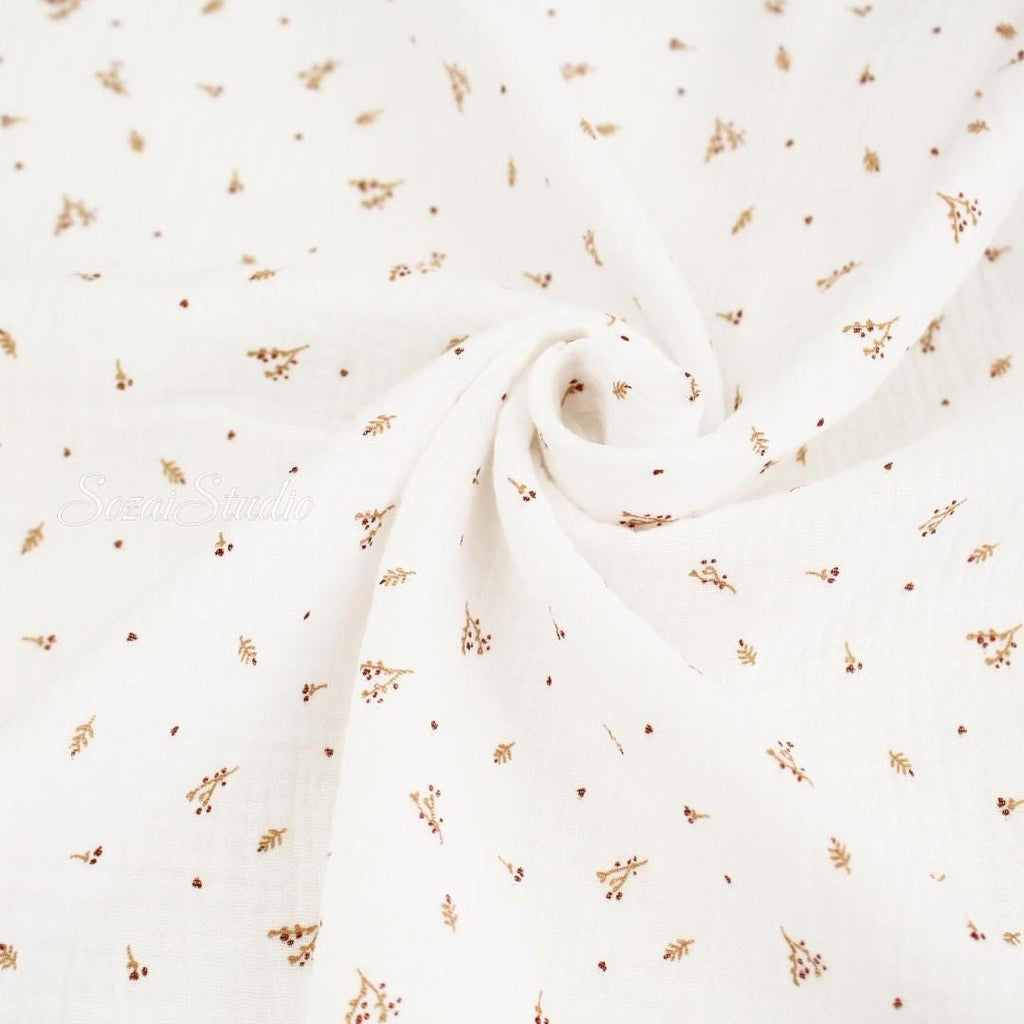 Small Tree Branch Fruit, White - 100% Cotton Double Gauze (Printed), by the yard