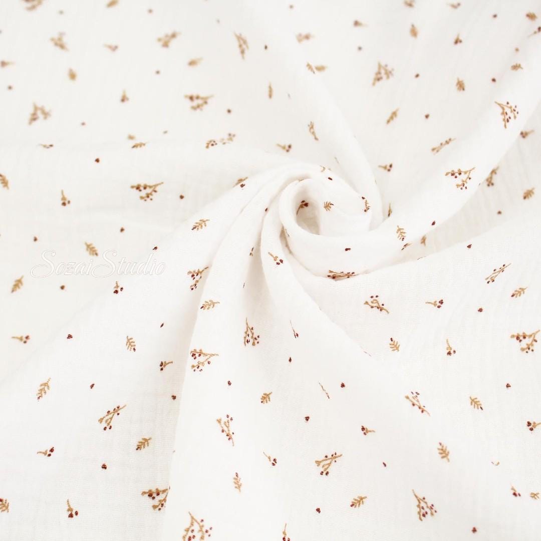 Small Tree Branch Fruit, White - 100% Cotton Double Gauze (Printed), by the yard