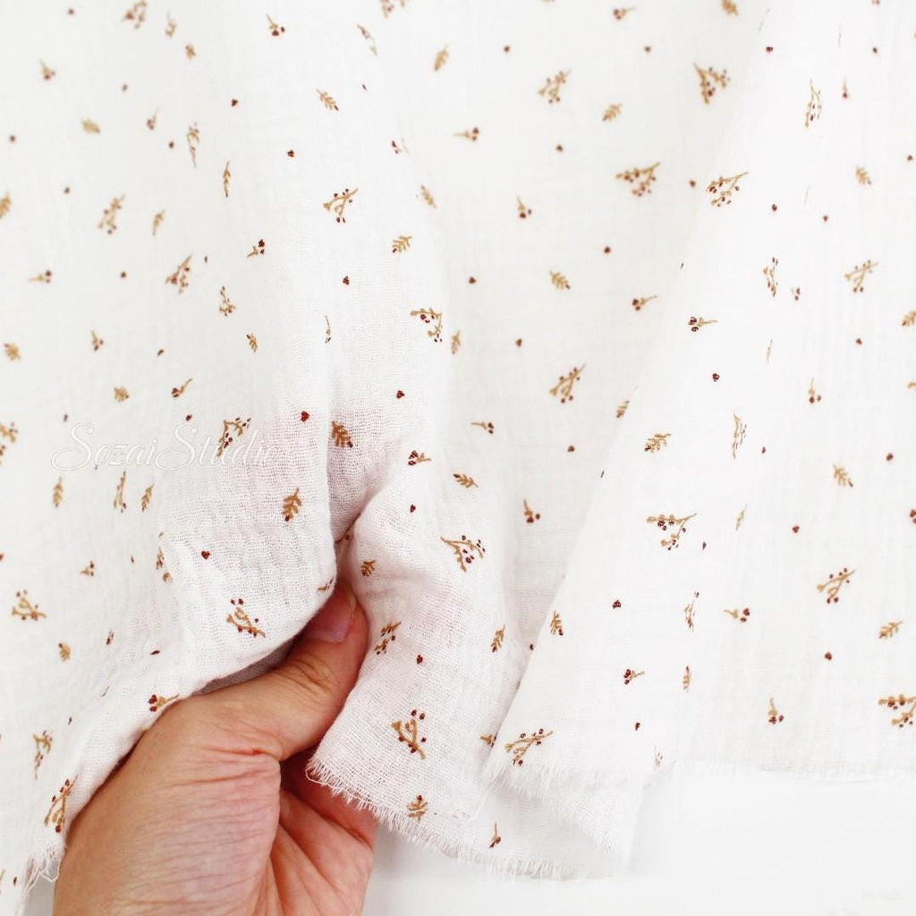 Small Tree Branch Fruit, White - 100% Cotton Double Gauze (Printed), by the yard