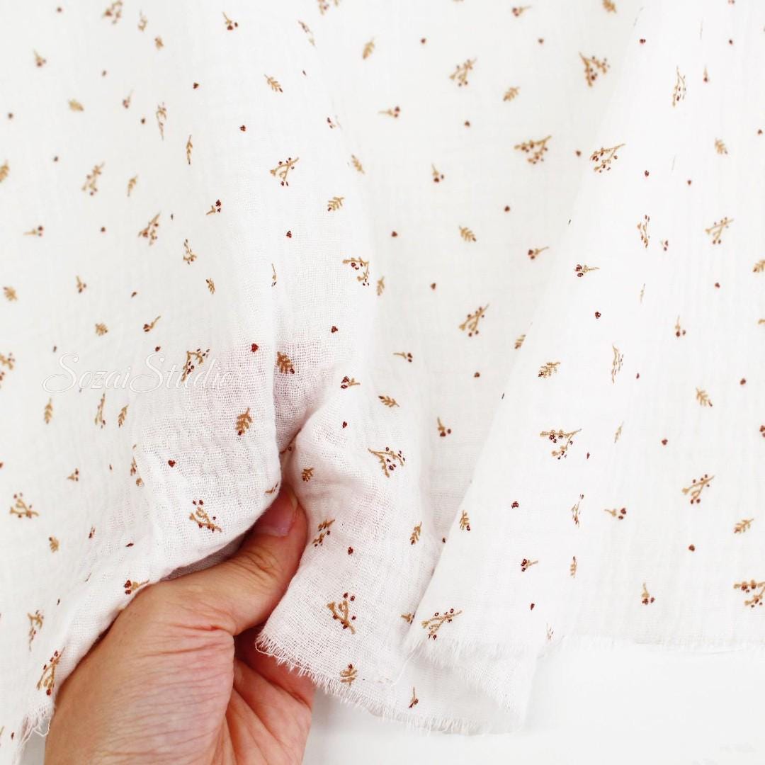 Small Tree Branch Fruit, White - 100% Cotton Double Gauze (Printed), by the yard