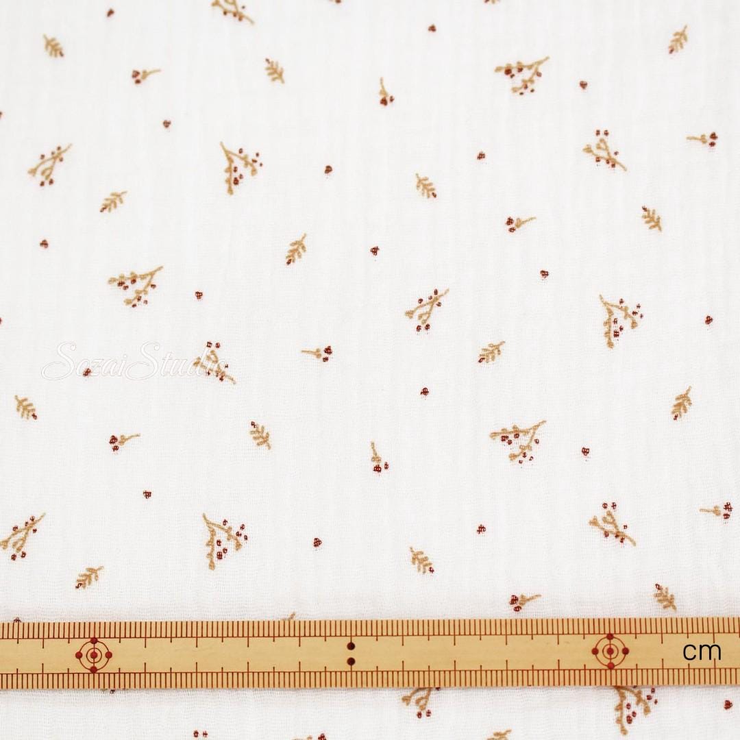 Small Tree Branch Fruit, White - 100% Cotton Double Gauze (Printed), by the yard