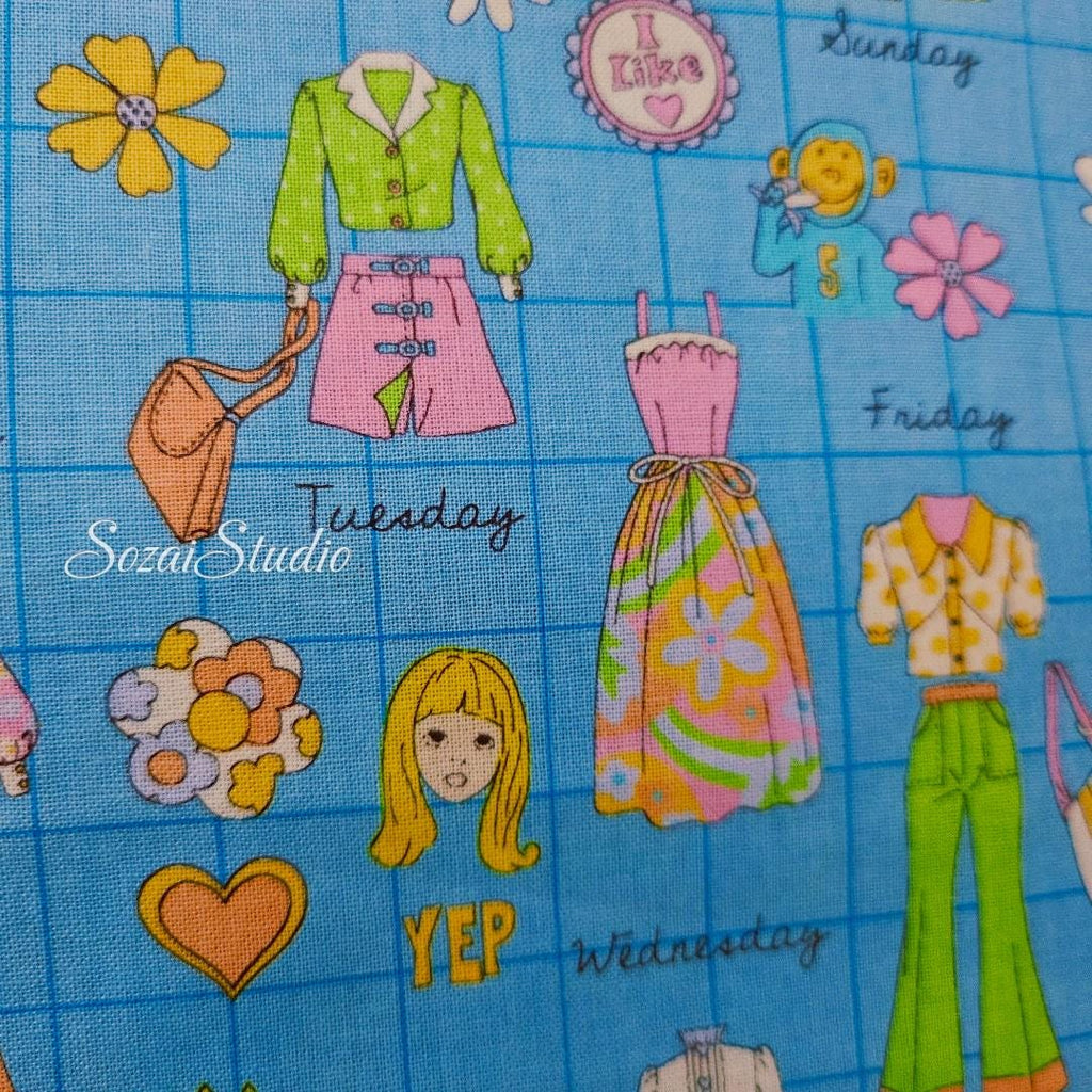 Koko Seki Japanese Fabric: 1970s Retro Blue Cotton Muslin - by the yard