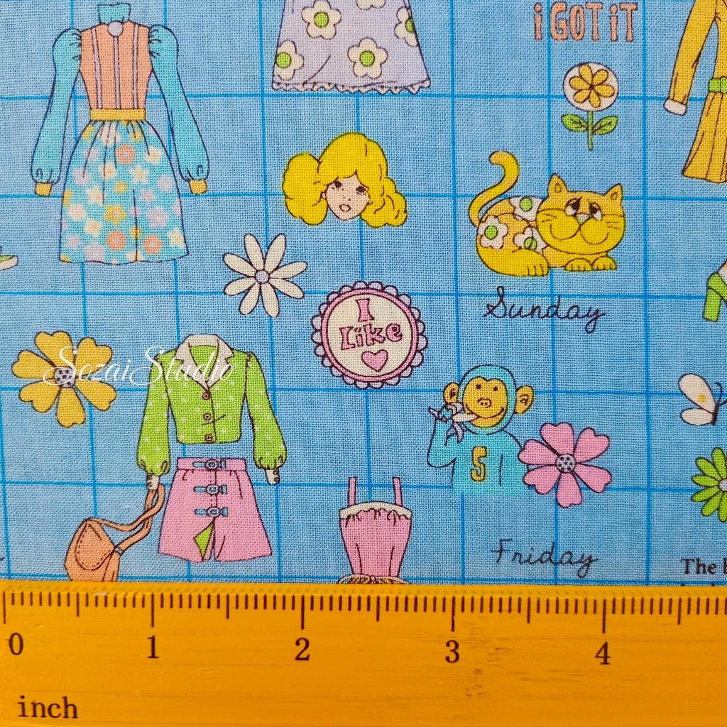 Koko Seki Japanese Fabric: 1970s Retro Blue Cotton Muslin - by the yard