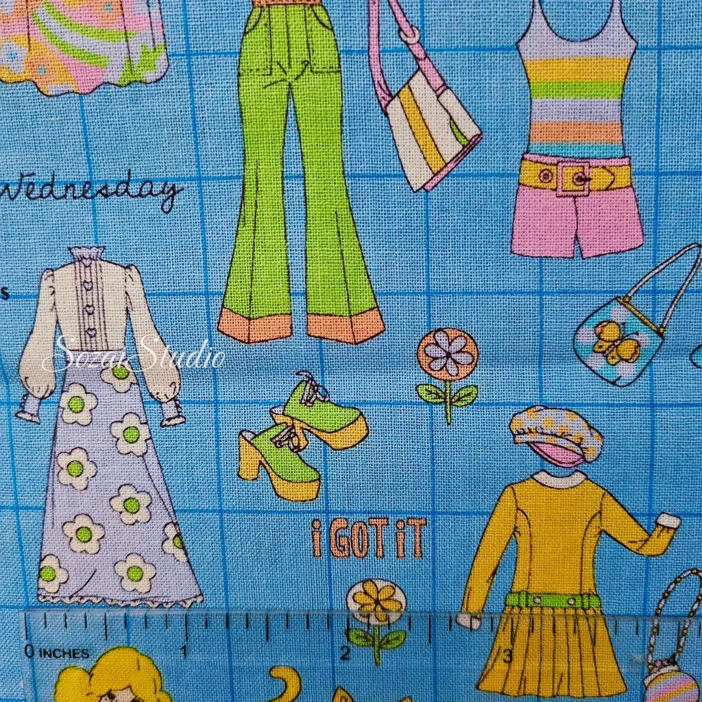 Koko Seki Japanese Fabric: 1970s Retro Blue Cotton Muslin - by the yard