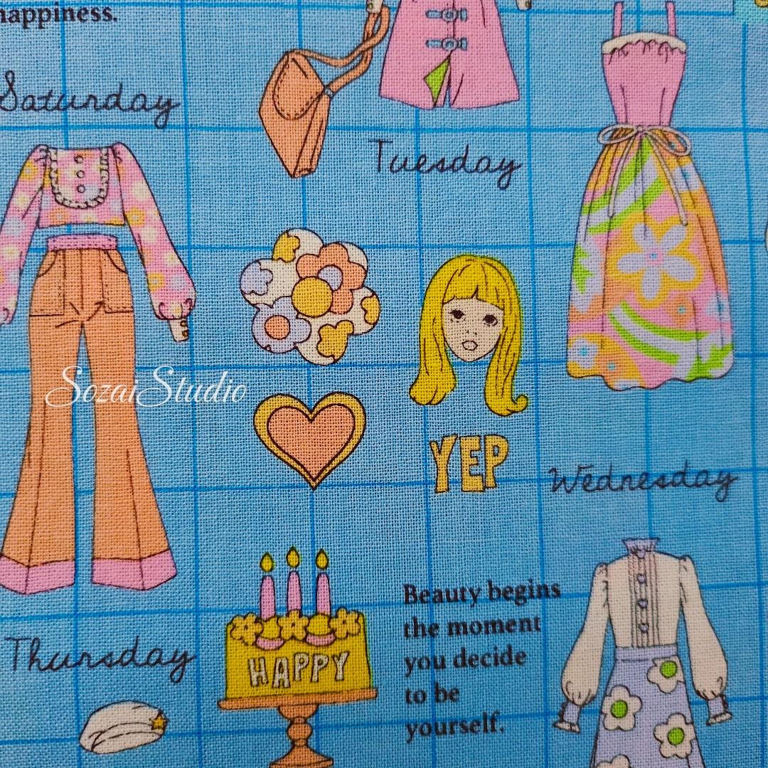 Koko Seki Japanese Fabric: 1970s Retro Blue Cotton Muslin - by the yard