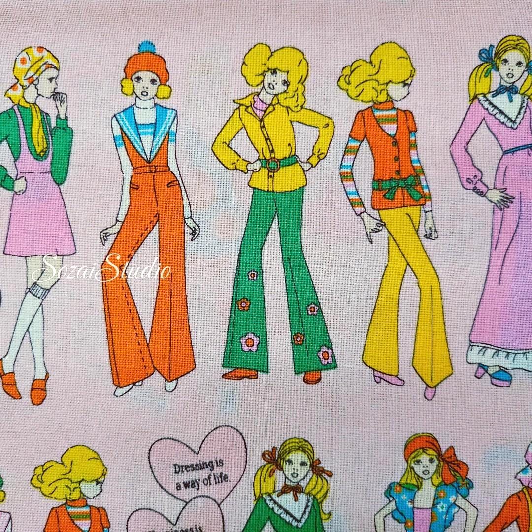 1 Yard Koko Seki Retro Disco Girls Fabric: Light Pink Japanese Cotton Muslin