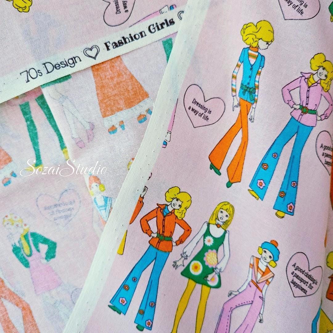 1 Yard Koko Seki Retro Disco Girls Fabric: Light Pink Japanese Cotton Muslin