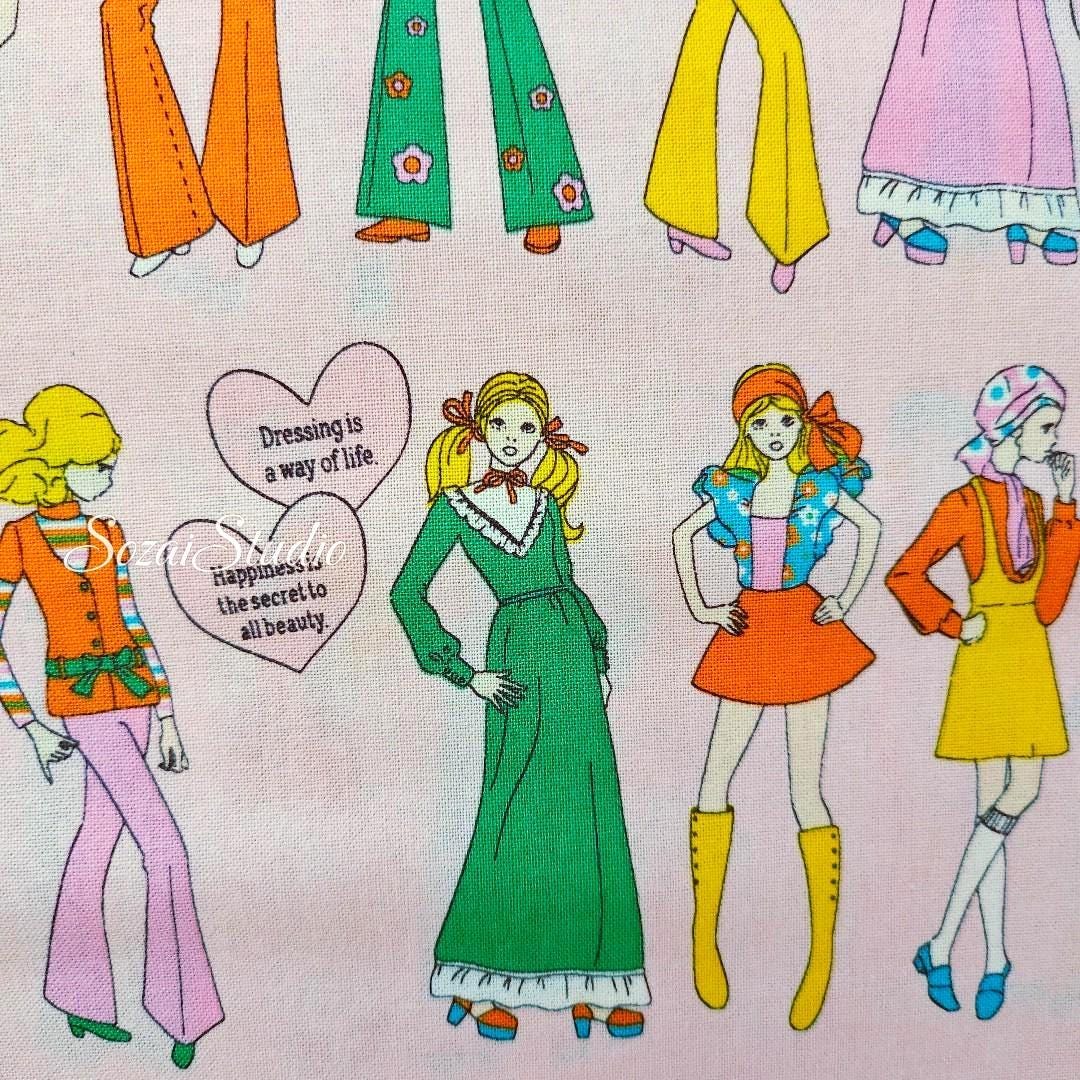 1 Yard Koko Seki Retro Disco Girls Fabric: Light Pink Japanese Cotton Muslin