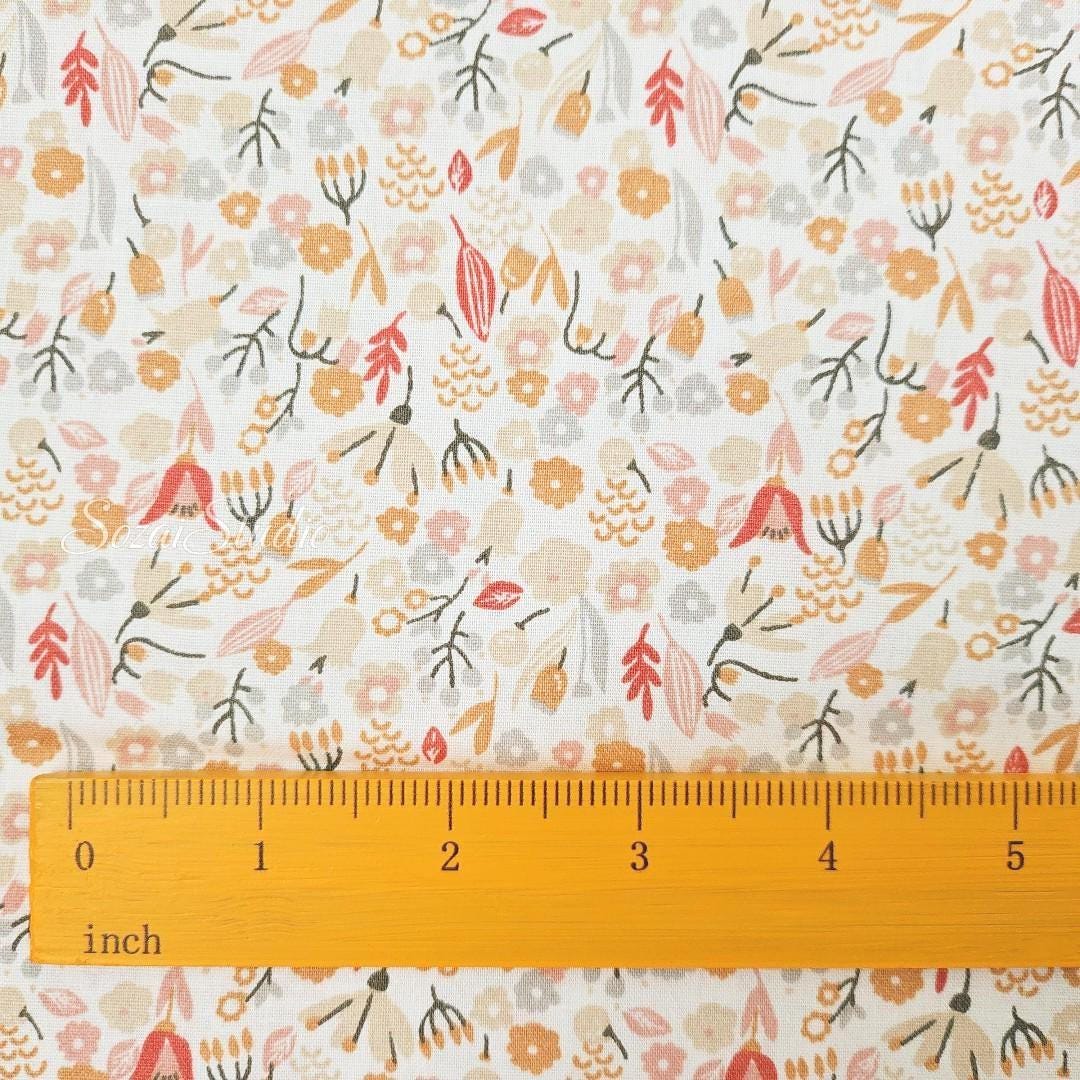 Soft Orange Floral Cotton Fabric: Lightweight Spring Print, by the yard