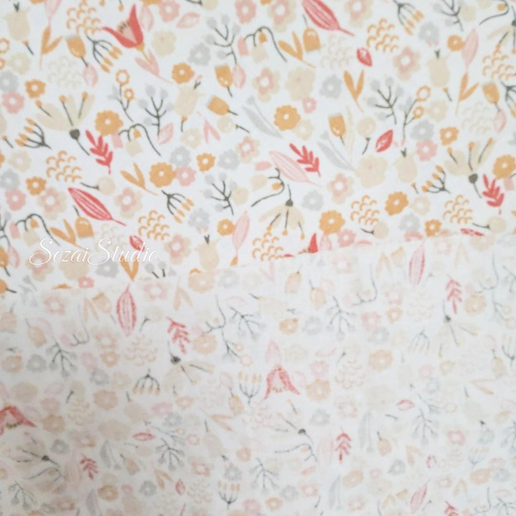 Soft Orange Floral Cotton Fabric: Lightweight Spring Print, by the yard