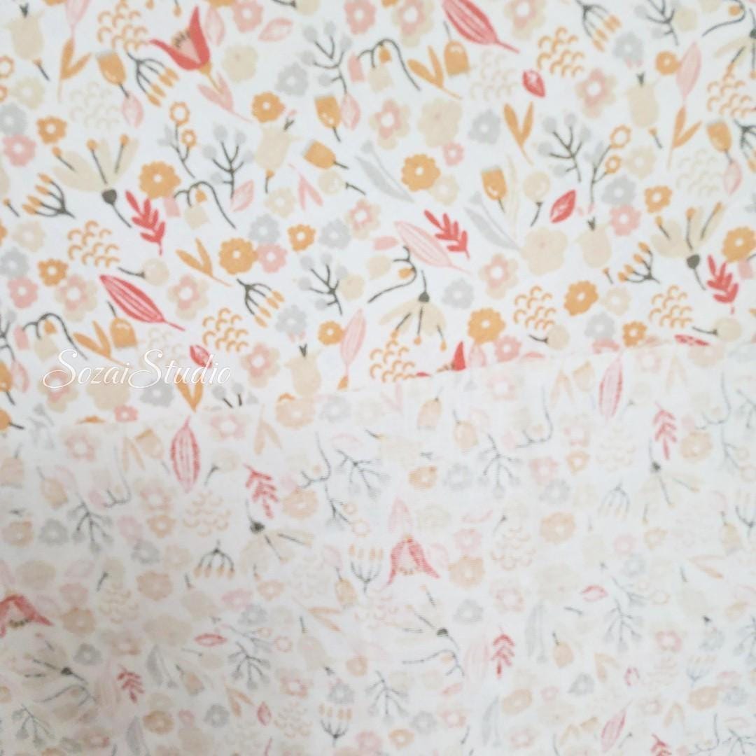 Soft Orange Floral Cotton Fabric: Lightweight Spring Print, by the yard