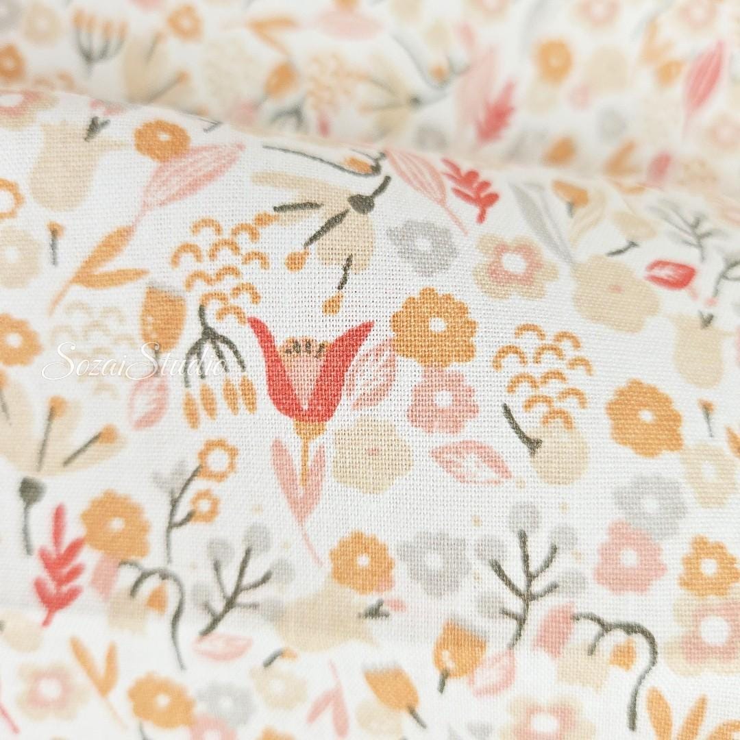 Soft Orange Floral Cotton Fabric: Lightweight Spring Print, by the yard