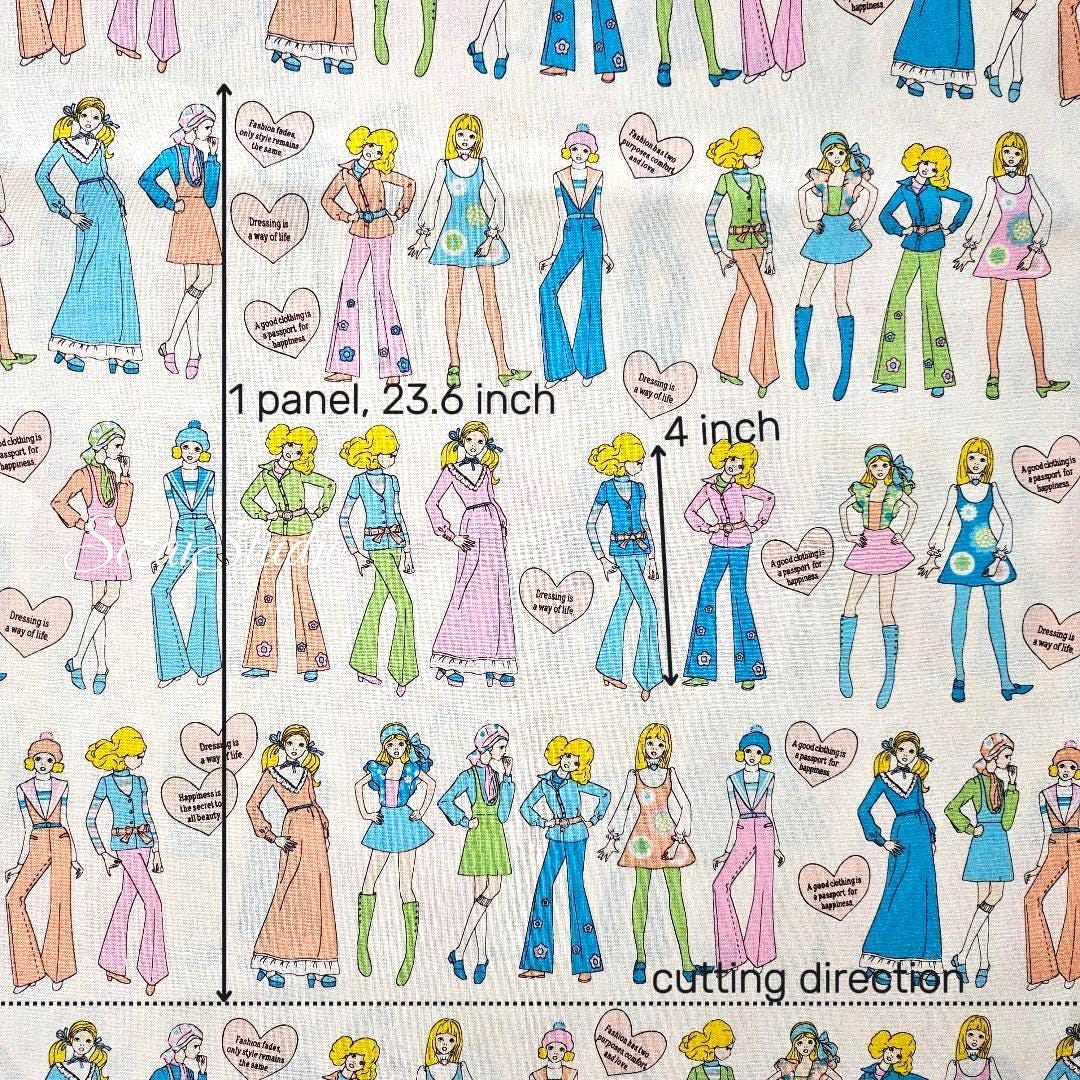 Koko Seki Retro Disco Girls Fabric: 70's Japanese Cotton Muslin, by the yard