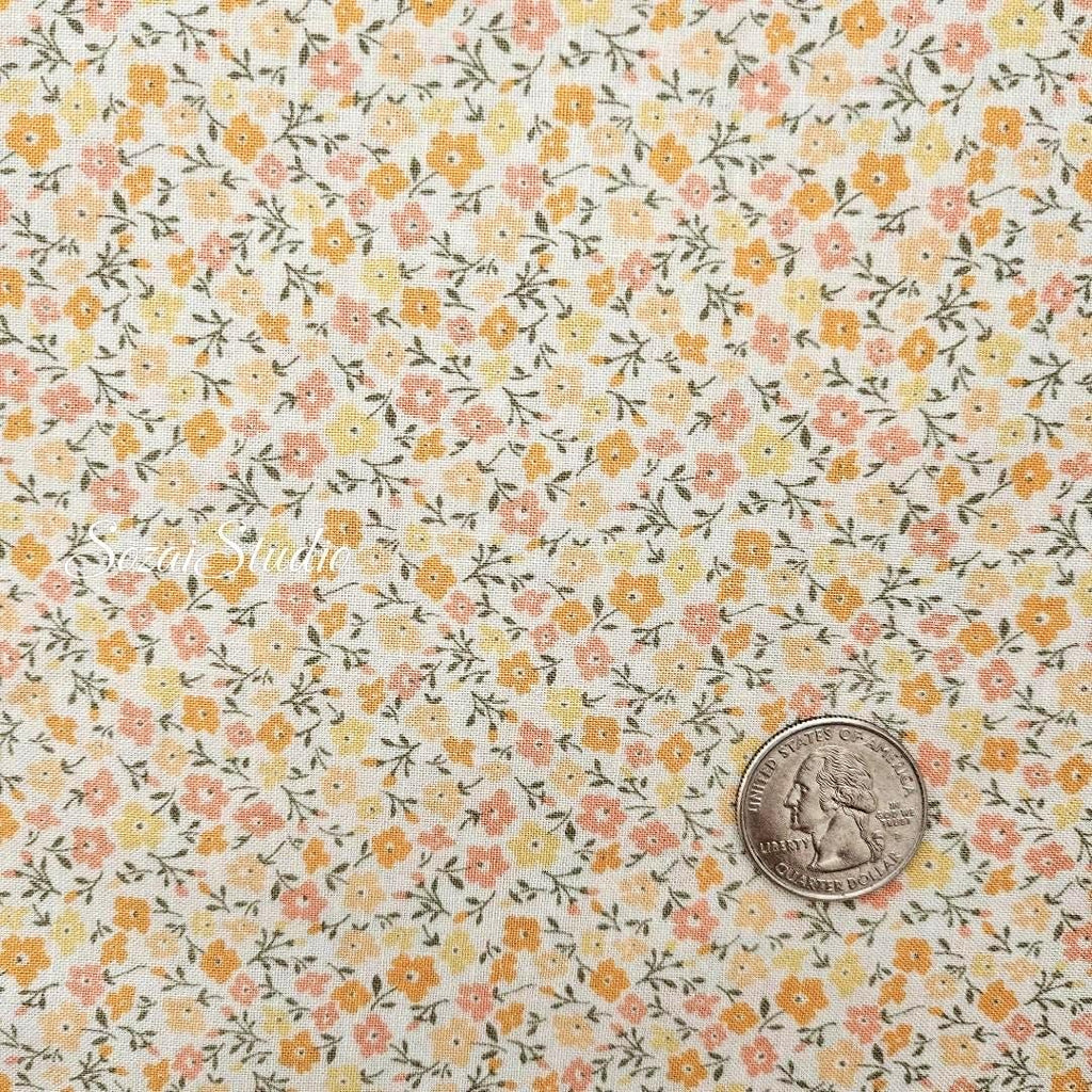 Japanese fabric - Flore Collection Petit Flower, ORANGE - 100% Cotton (Print) - by the yard