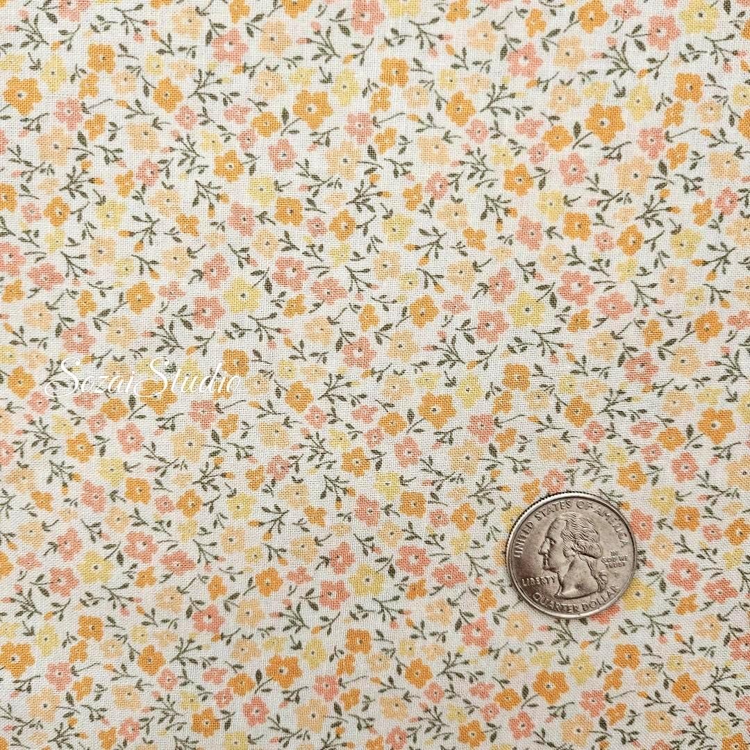 Japanese fabric - Flore Collection Petit Flower, ORANGE - 100% Cotton (Print) - by the yard
