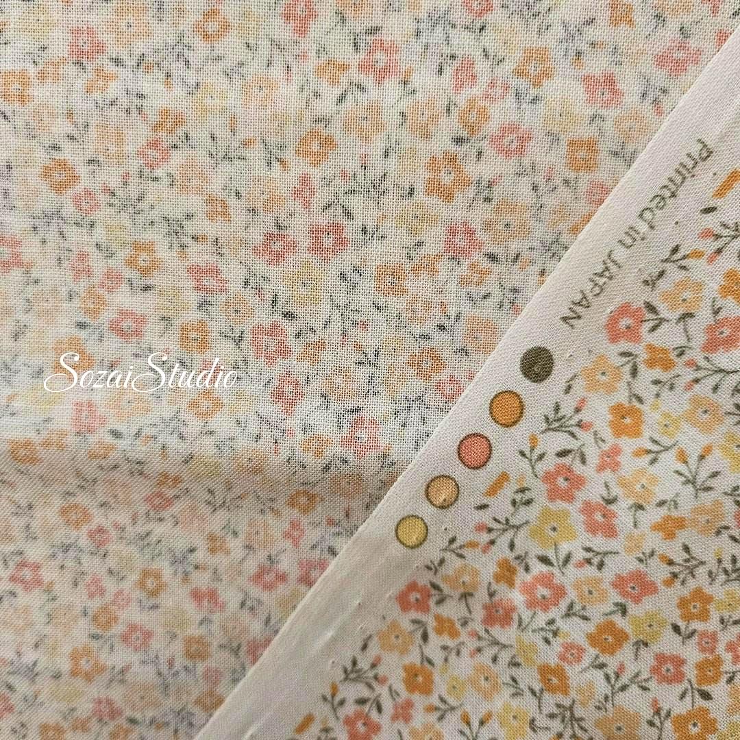 Japanese fabric - Flore Collection Petit Flower, ORANGE - 100% Cotton (Print) - by the yard