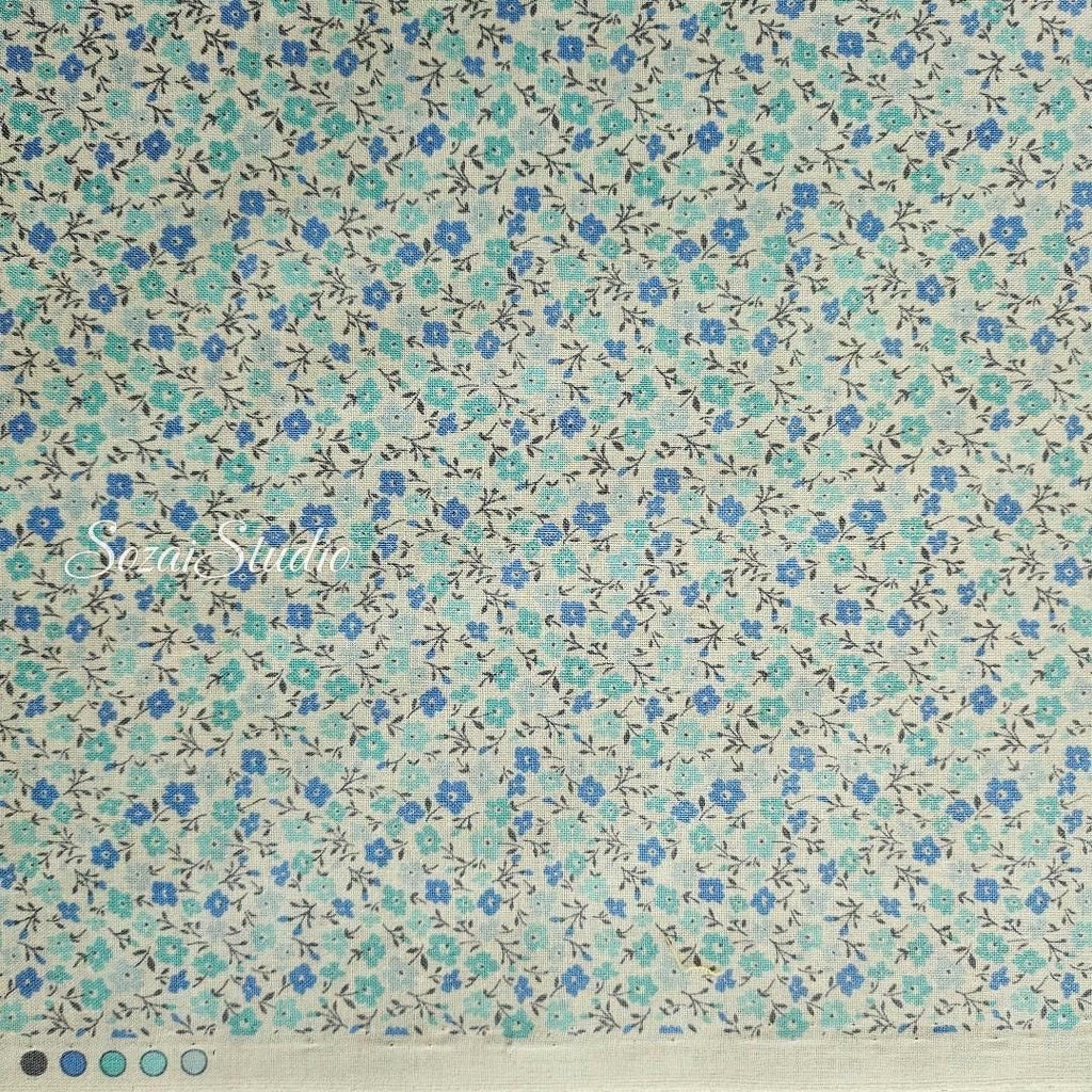 Japanese Cotton Fabric: Blue Floral Print - Flore Collection, by the yard