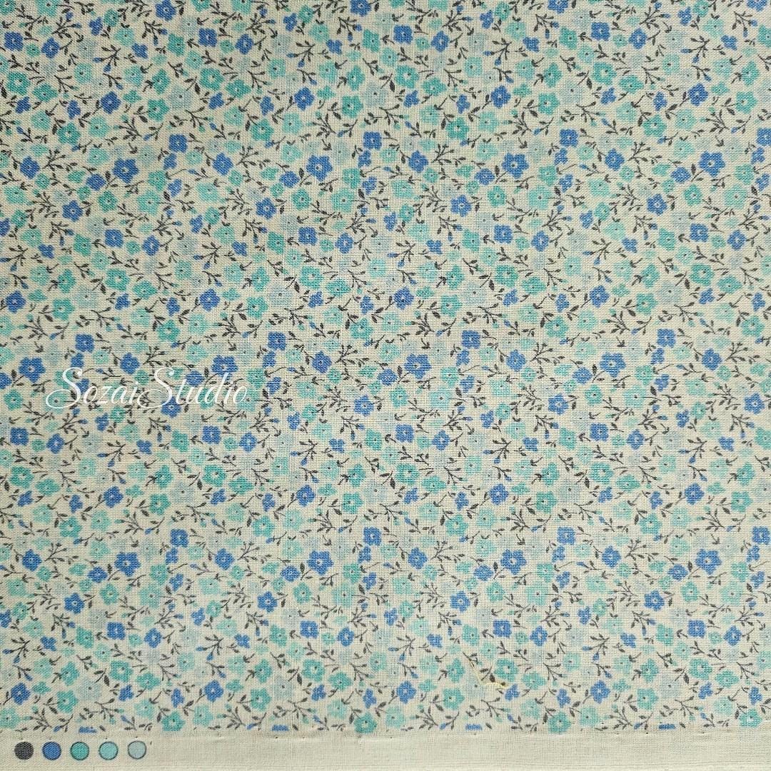 Japanese Cotton Fabric: Blue Floral Print - Flore Collection, by the yard