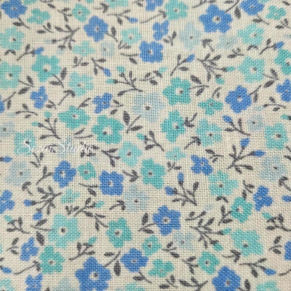 Japanese Cotton Fabric: Blue Floral Print - Flore Collection, by the yard