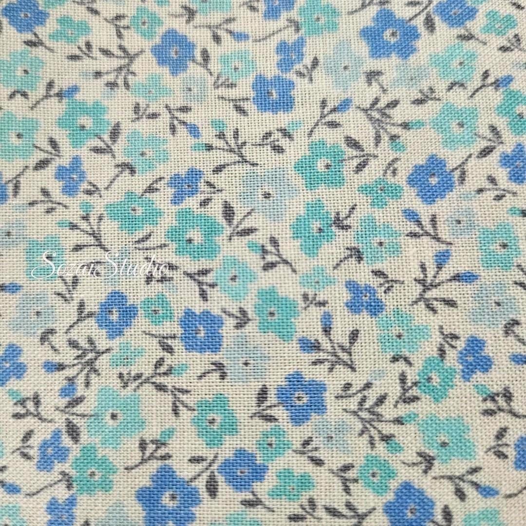 Japanese Cotton Fabric: Blue Floral Print - Flore Collection, by the yard