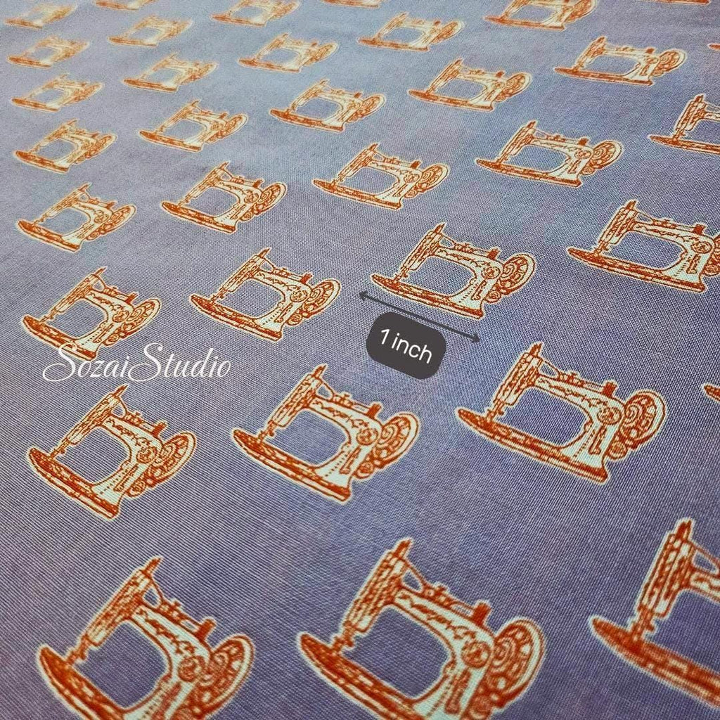 Japanese fabric - Antique Sewing Machine, LIGHT PURPLE - 100% Cotton Sheeting (Print) - by the yard