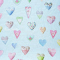 Light Blue Heart Pattern Cotton Canvas Fabric: Digital Print - by the yard