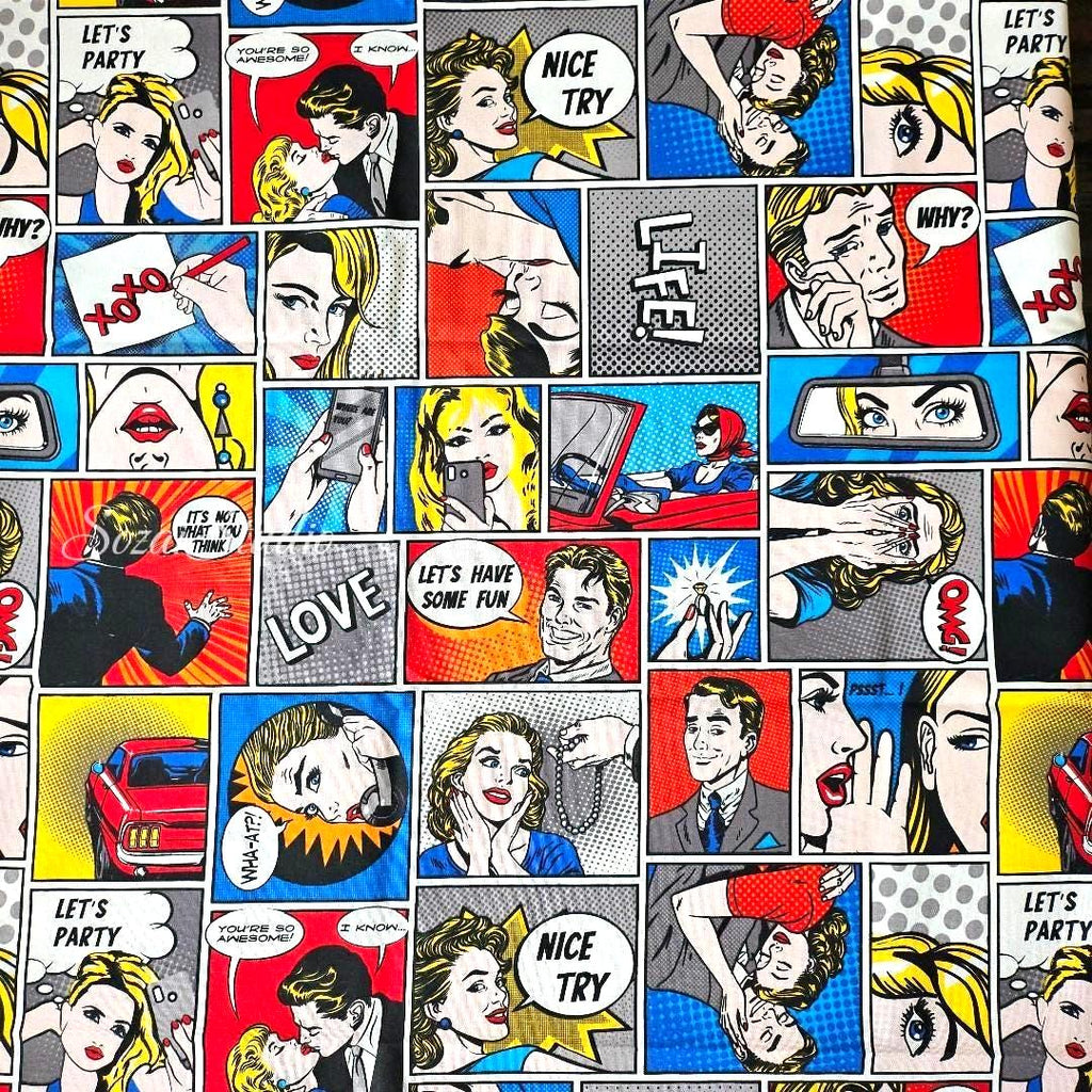 Retro American-style Comics - POP Multicolor Canvas, Digital Print - by the yard
