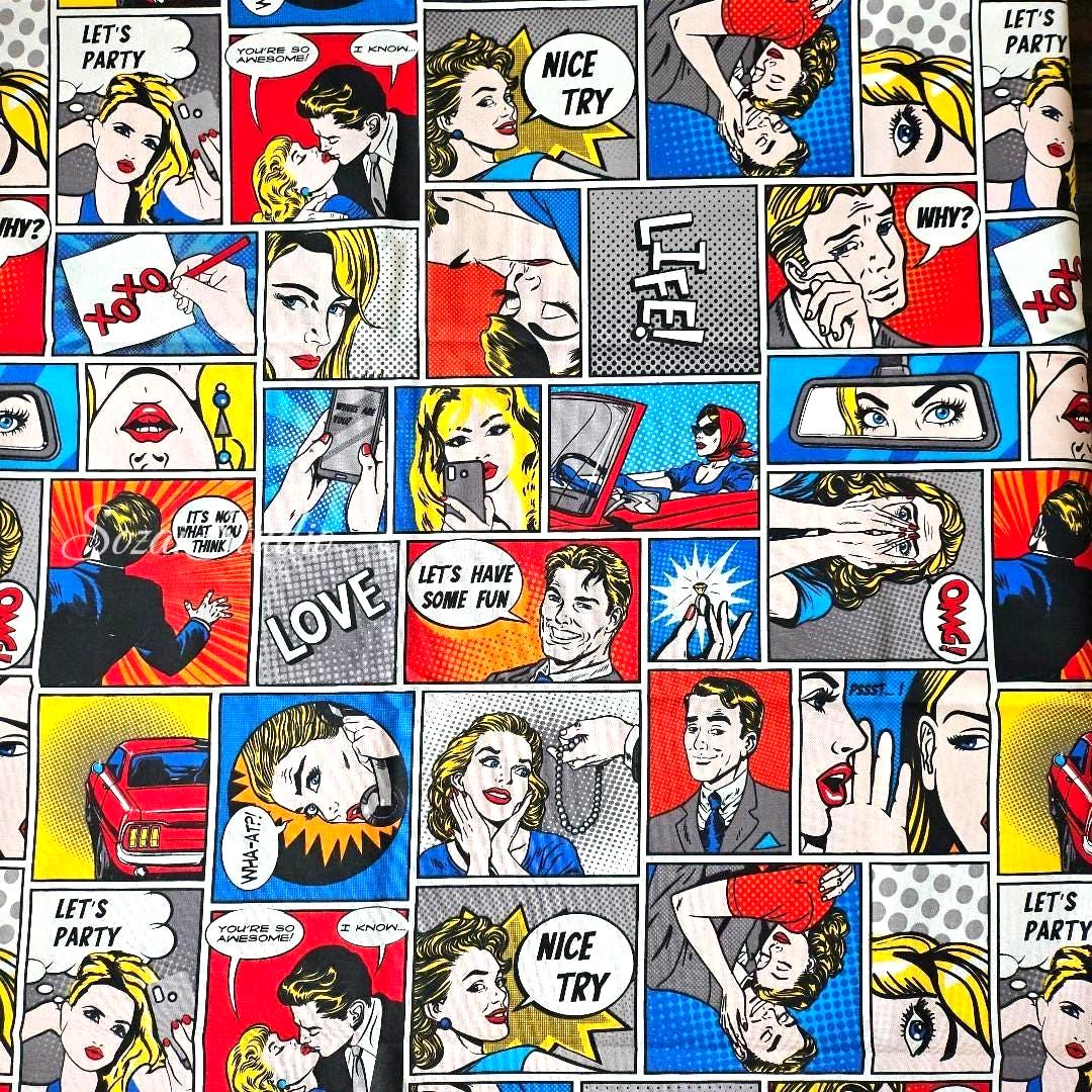 Retro American-style Comics - POP Multicolor Canvas, Digital Print - by the yard