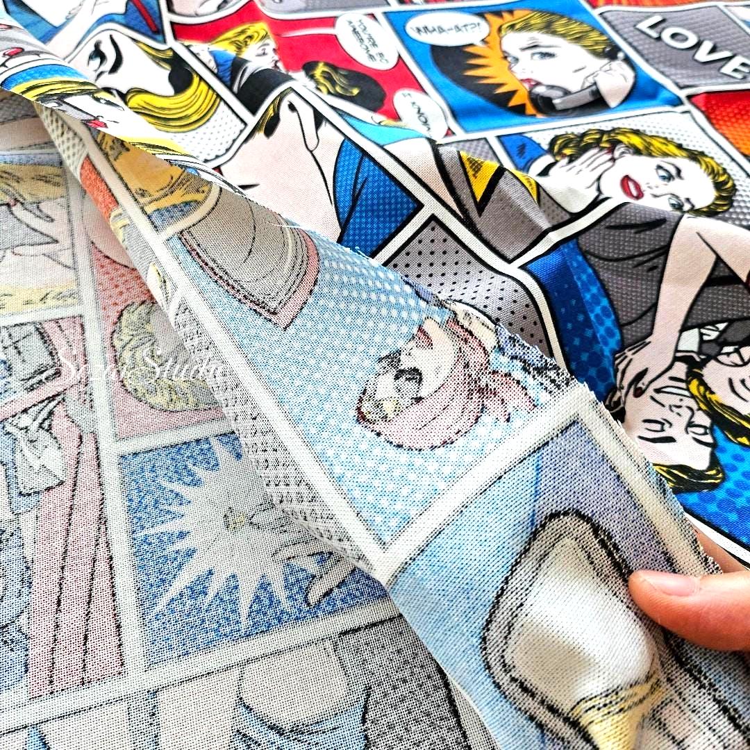 Retro American-style Comics - POP Multicolor Canvas, Digital Print - by the yard