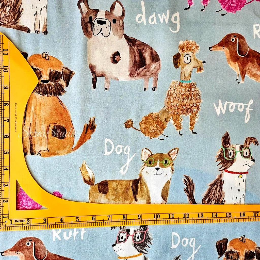 Japanese fabric - Adorable Paws Gathering, Blue - 100% Cotton Square (Digital Print), by the yard