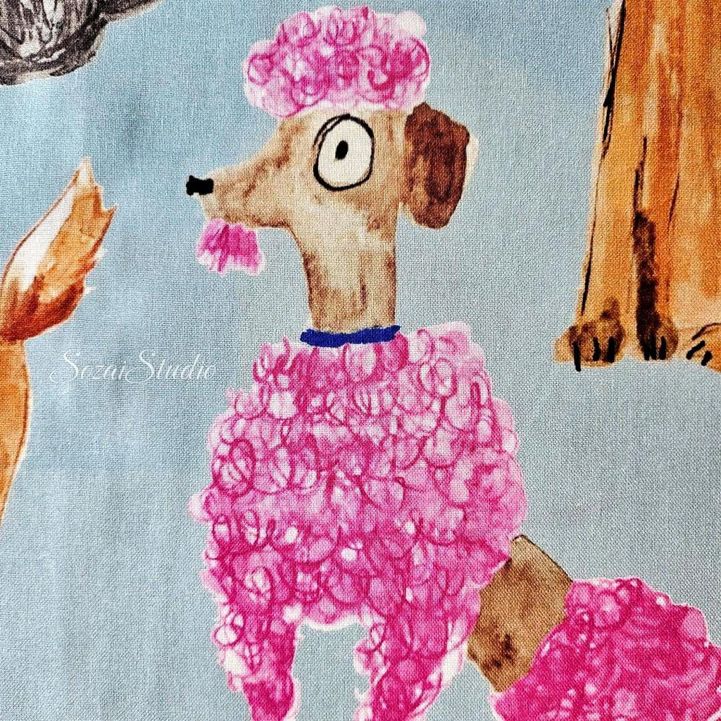 Japanese fabric - Adorable Paws Gathering, Blue - 100% Cotton Square (Digital Print), by the yard