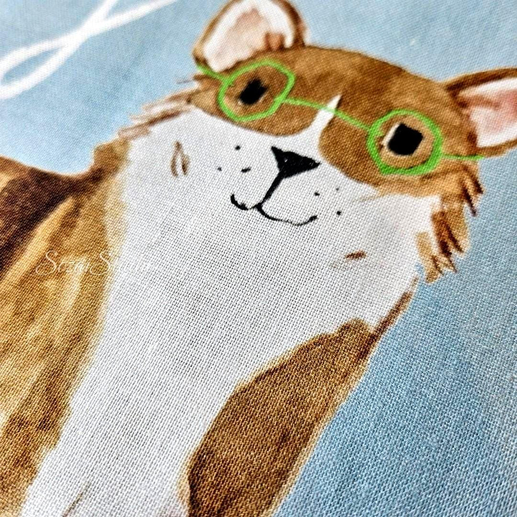 Japanese fabric - Adorable Paws Gathering, Blue - 100% Cotton Square (Digital Print), by the yard