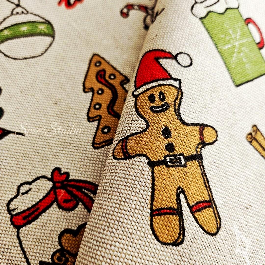 December & Christmas Vibe - Beige - Cotton Poly Canvas, Digital Print - by the yard