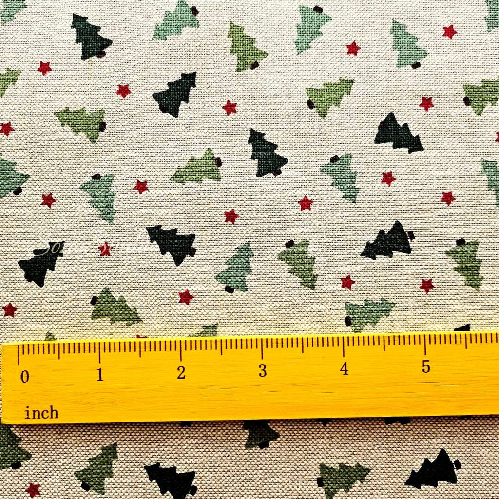 Cozy Christmas Tree and Star - Beige - Cotton Poly Canvas, Digital Print - by the yard