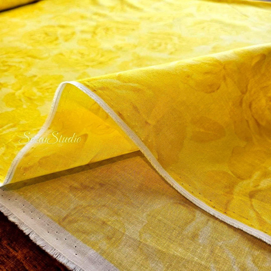 1 Yard Japanese fabric - Bold Rose, Yellow - 100% Cotton Sheeting Printed