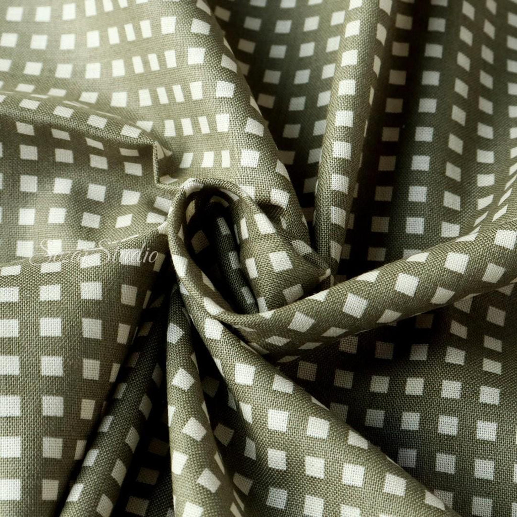 Japanese fabric - Two-tone Checkered, Khaki - 100% Cotton Shirting (Printed), by the yard
