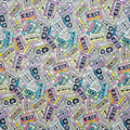 Japanese fabric - Cassette Tape Pattern, Grey - 100% Cotton Sheeting Print- by the yard