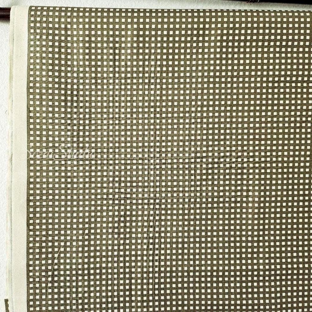 Japanese fabric - Two-tone Checkered, Khaki - 100% Cotton Shirting (Printed), by the yard