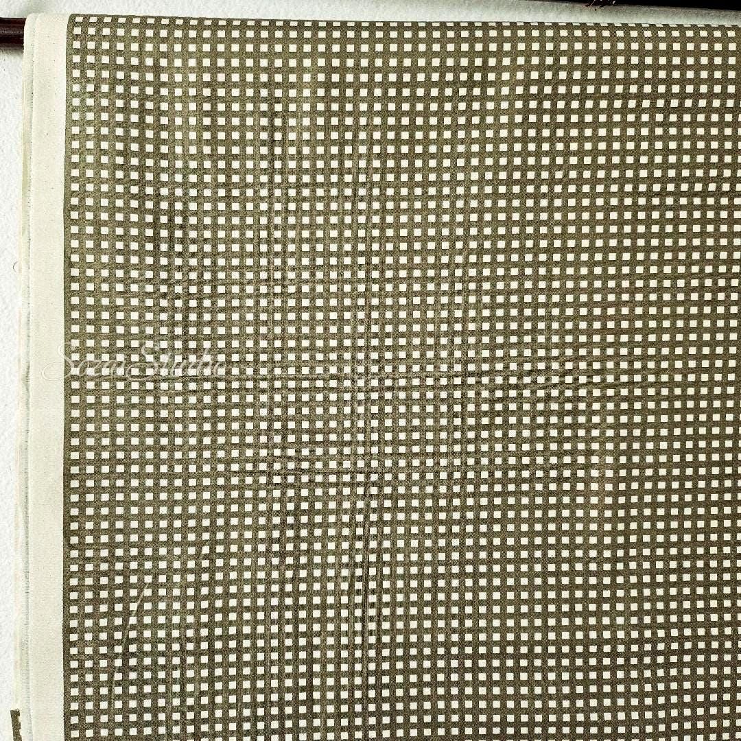 Japanese fabric - Two-tone Checkered, Khaki - 100% Cotton Shirting (Printed), by the yard