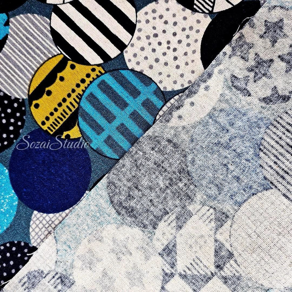 Japanese Cotton Linen Canvas Fabric: Vibrant Circles, Blue, by the yard