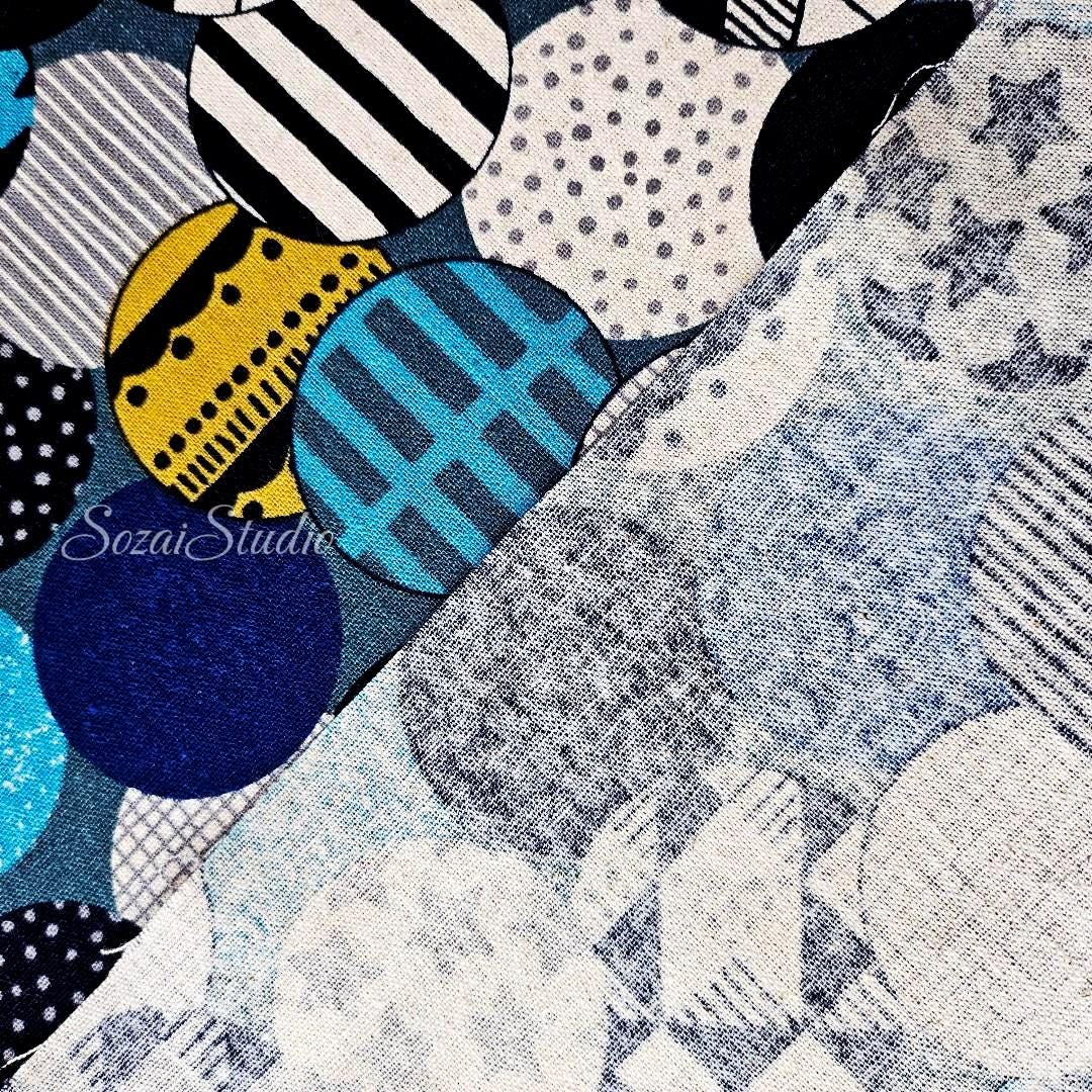 Japanese Cotton Linen Canvas Fabric: Vibrant Circles, Blue, by the yard