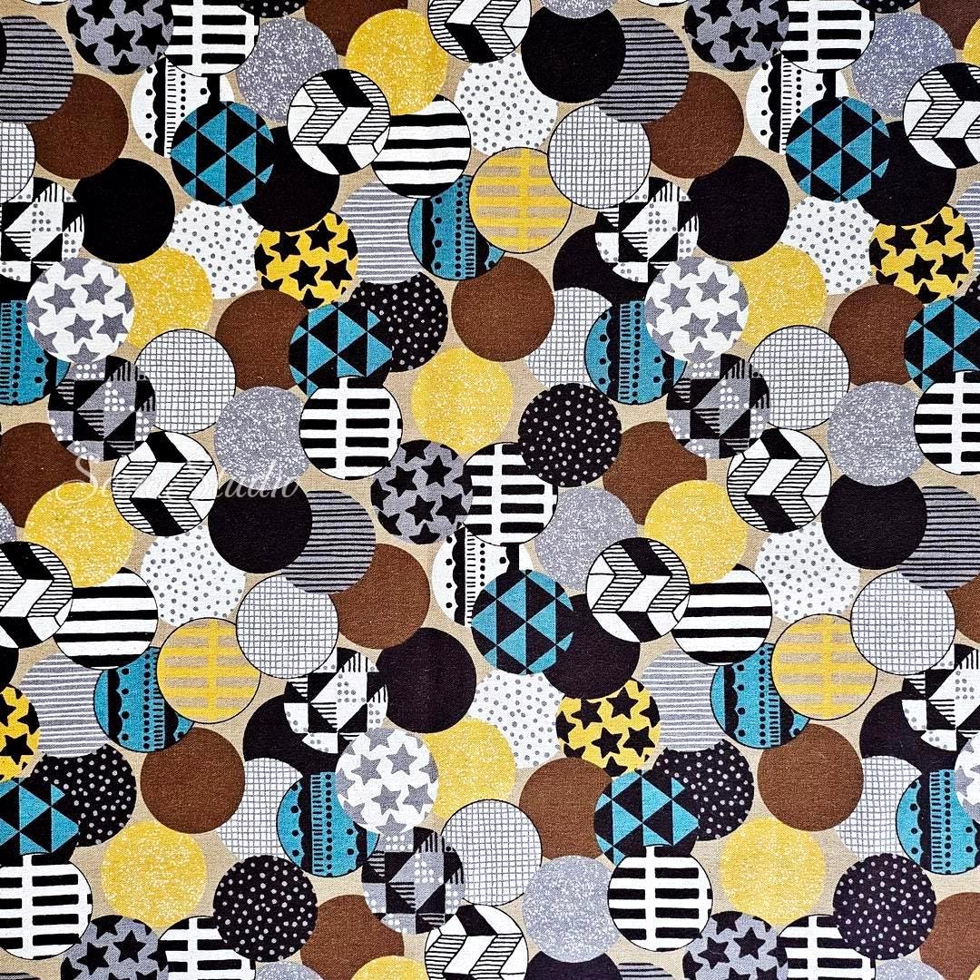 Japanese Cotton Linen Canvas : Vibrant Circles Print, Yellow, by the yard