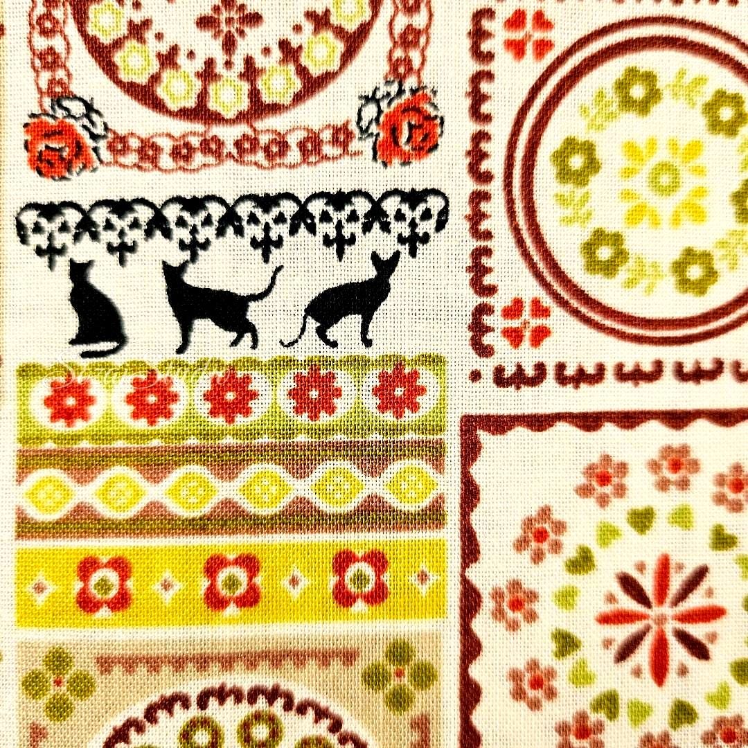 1 yard Japanese fabric - European-inspired Tile Pattern, Orange - 100% Cotton Square (Print)