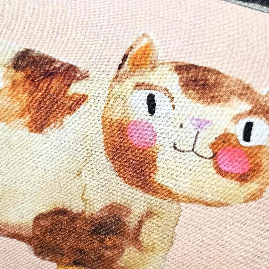 Japanese fabric - The Cat's Meow, Light Pink - 100% Cotton Square (Digital Print) - by the yard