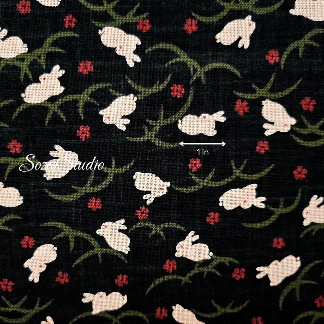 1 Yard Indigo Rabbit Slub Cotton Fabric: Hand-Dyed Japanese Wagara Print