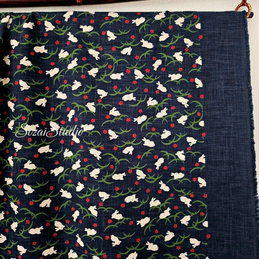 1 Yard Indigo Rabbit Slub Cotton Fabric: Hand-Dyed Japanese Wagara Print
