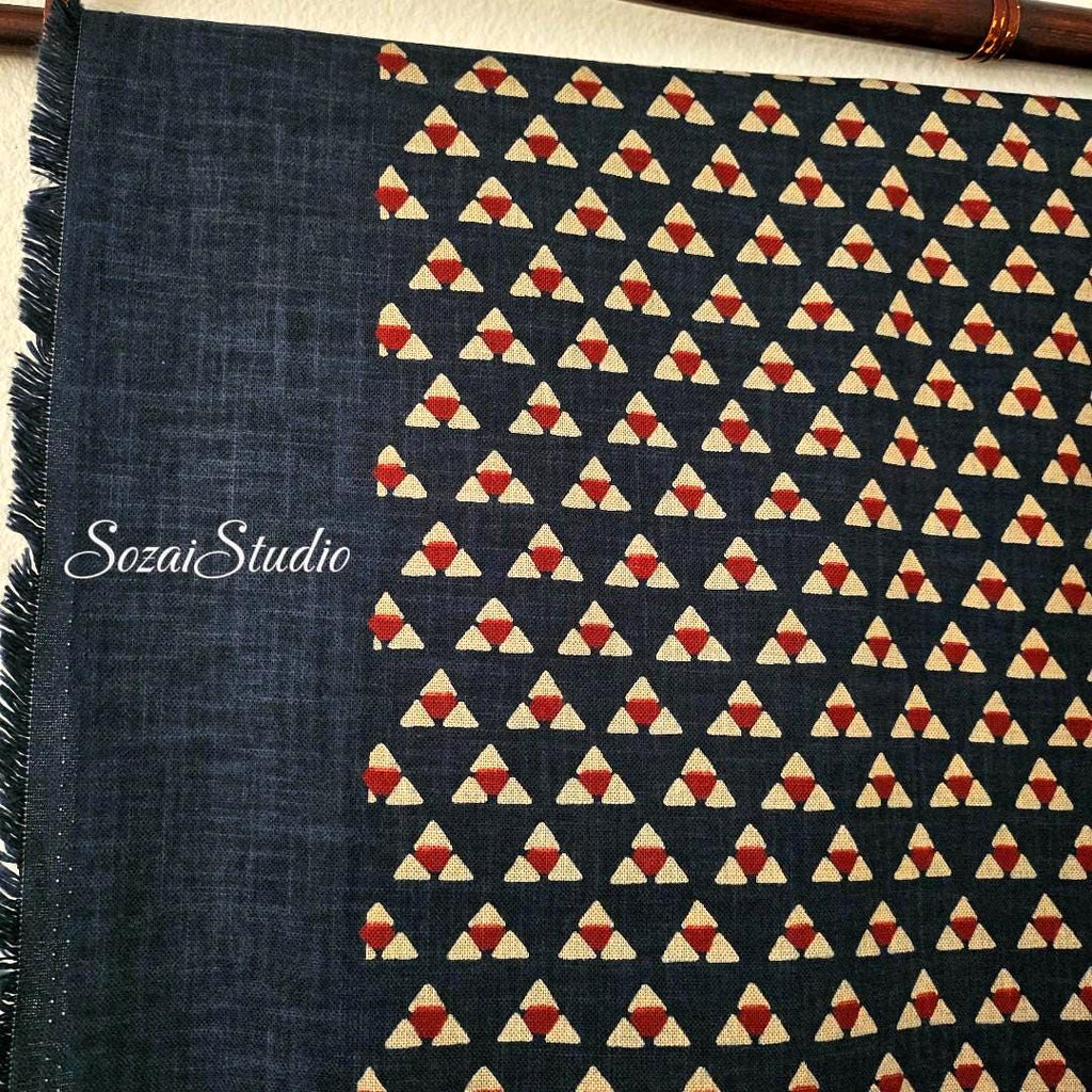 1 Yard Hand-Dyed Indigo Uroko Fabric: Japanese Cotton Slub, Traditional Scales Pattern